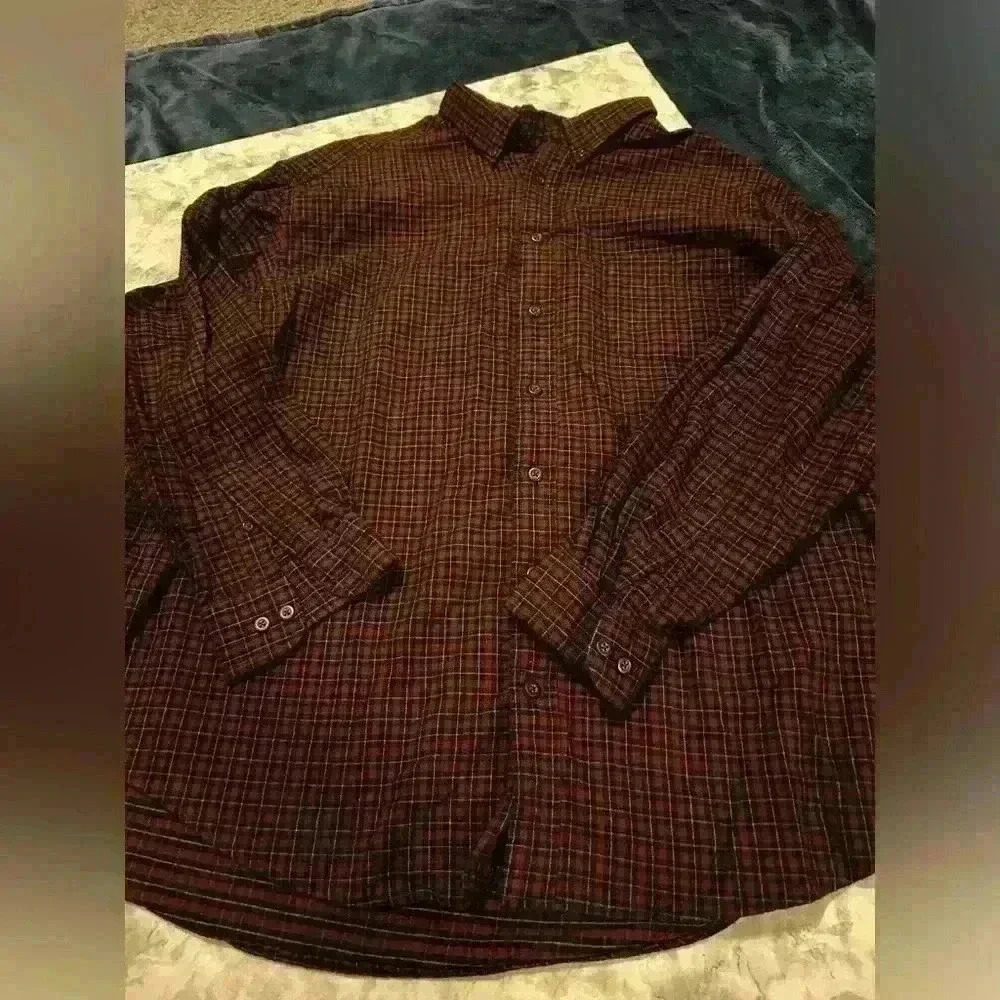 Roundtree & Yorke Red Black Flannel Long Sleeve Button Up Casual Shirt Size 3XB